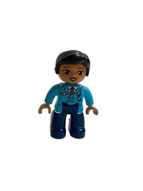 LEGO Duplo Female Airline Pilot Blue Suit Black Hair Brown Skin Girl Airport Mom